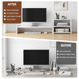 Darrahopens Home & Garden > Home Office Accessories > Desk Accessories Artiss Monitor Stand and 3-Tier Desk Organiser 2-in-1 Modular Computer Monitor Riser PVC Desktop Shelf Holds 20kg for Office Students Gaming