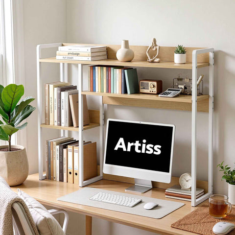 Darrahopens Home & Garden > Home Office Accessories > Desk Accessories Artist Desk Organizer 2-Tier Desk Shelf 24cm Depth for Unblocked Monitor View Asymmetrical Desk Hutch Dorm for WFH & Gaming Heavy-Duty