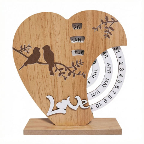 Darrahopens Home & Garden > Home Office Accessories > Desk Accessories Artistic Heart Timber Perpetual Calendar Decoration(19.5x15.5 CM) - Manual Rotating Date Tracker