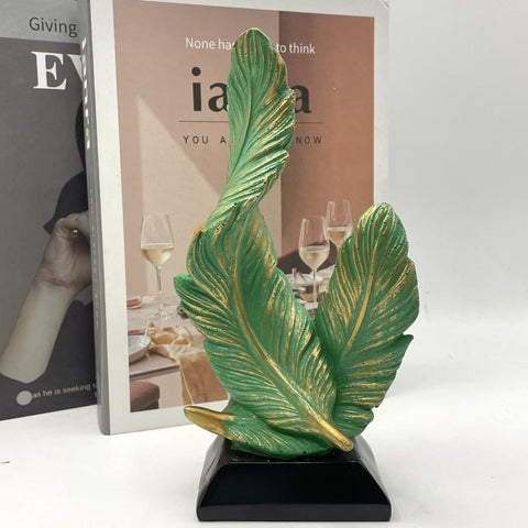 Darrahopens Home & Garden > Home Office Accessories > Desk Accessories Green Luxury Artistic Resin Dual Feather Sculpture - Elegant Minimalist Home Decor for Entryway Living Room & Gallery Styling