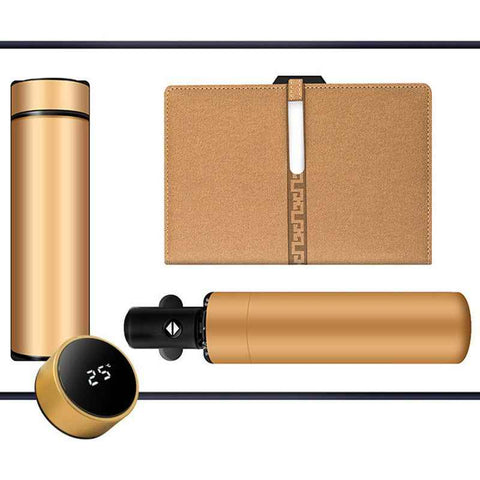 Darrahopens Home & Garden > Home Office Accessories > Desk Accessories Luxury Corporate Gift Set Temperature Display Bottle Auto Umbrella Notebook, Premium Business Office Gift Hamper, All Weather Practical Employee Client Present-golden In Australia - Darrahopens