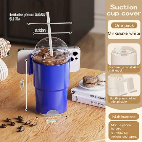 Darrahopens Home & Garden > Home Office Accessories > Desk Accessories Multi-Purpose Anti-Spill Cup Holder with Suction Base & Detachable Phone Stand(blue)