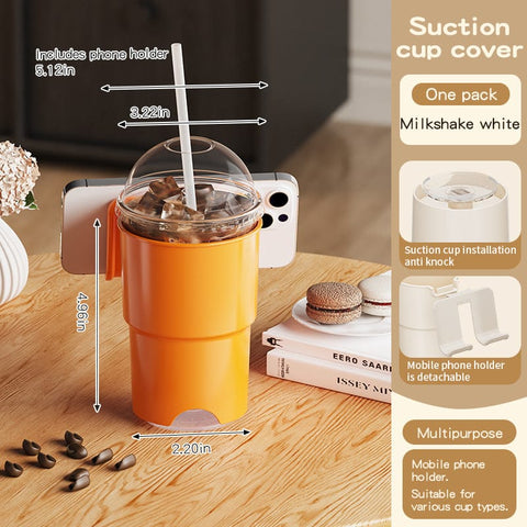 Darrahopens Home & Garden > Home Office Accessories > Desk Accessories Multi-Purpose Anti-Spill Cup Holder with Suction Base & Detachable Phone Stand(orange)