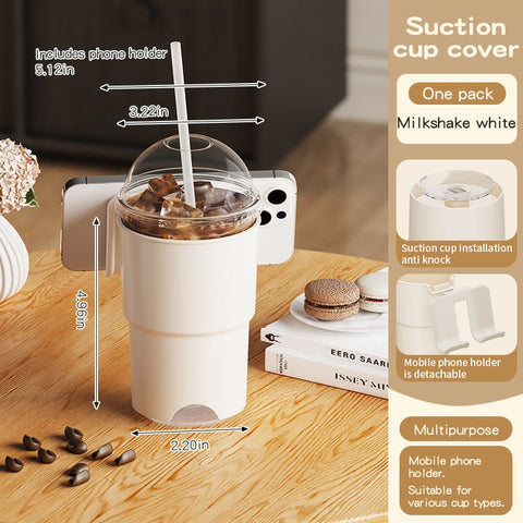 Darrahopens Home & Garden > Home Office Accessories > Desk Accessories Multi-Purpose Anti-Spill Cup Holder with Suction Base & Detachable Phone Stand(white)