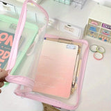 Darrahopens Home & Garden > Home Office Accessories > Filing & Organisation Macaron Candy Student File Bag + PET Animal Stickers - Hand-Carry Large Capacity Waterproof A4 Zipper Transparent Exam Paper & Textbook Storage Bag, Folder（blue）