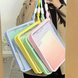 Darrahopens Home & Garden > Home Office Accessories > Filing & Organisation Macaron Candy Student File Bag + PET Animal Stickers - Hand-Carry Large Capacity Waterproof A4 Zipper Transparent Exam Paper & Textbook Storage Bag, Folder（green）