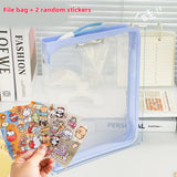 Darrahopens Home & Garden > Home Office Accessories > Filing & Organisation Macaron Candy Student File Bag + PET Animal Stickers - Hand-Carry Large Capacity Waterproof A4 Zipper Transparent Exam Paper & Textbook Storage Bag, Folder（pink）