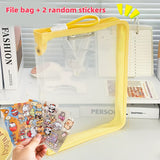 Darrahopens Home & Garden > Home Office Accessories > Filing & Organisation Macaron Candy Student File Bag + PET Animal Stickers - Hand-Carry Large Capacity Waterproof A4 Zipper Transparent Exam Paper & Textbook Storage Bag, Folder（pink）