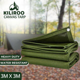 Darrahopens Home & Garden KILIROO 3X3m Heavy Duty Waterproof Sun Blocked Dustproof Canvas Tarp Army Green