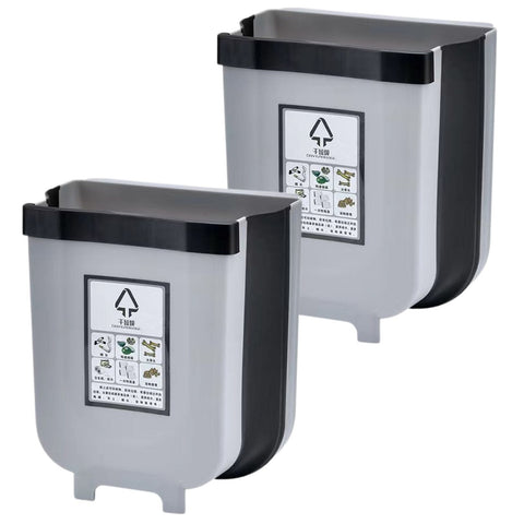 Darrahopens Home & Garden > Kitchen Bins > Automatic Bins 2x 9L Kitchen Wall Mounted Foldable Waste Bin Hanging Trash Can - Brown