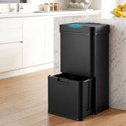 Darrahopens Home & Garden > Kitchen Bins > Automatic Bins Devanti 72L Sensor Bin Rubbish Bins 4-in-1 Compartment Stainless Steel Trash Can Black In Australia - Darrahopens