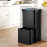 Darrahopens Home & Garden > Kitchen Bins > Automatic Bins Devanti 72L Sensor Bin Rubbish Bins 4-in-1 Compartment Stainless Steel Trash Can Black In Australia - Darrahopens