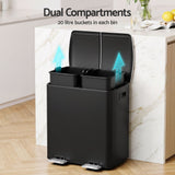 Darrahopens Home & Garden > Kitchen Bins > Pedal Bins Cefito Pedal Bins Rubbish Bin Dual Compartment Waste Recycle Dustbins 40L Black In Australia - Darrahopens