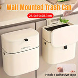 Darrahopens Home & Garden > Kitchen Bins > Pedal Bins Wall Mounted Hanging Waste Bin with Lid Household Cabinet Trash Can Cream White
