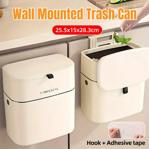 Darrahopens Home & Garden > Kitchen Bins > Pedal Bins Wall Mounted Hanging Waste Bin with Lid Household Cabinet Trash Can Cream White