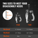 Darrahopens Home & Garden > Kitchen Bins > Pull Out Bins VEVOR Gear Puller Set, 3" and 7" Puller Kit, 3 Jaw Gear Bearing Flywheel Pulley Removal Tool, 2 or 3 Reversible Jaws Wheel Puller, Vertically and Horizontally, External and Internal, 2-Piece