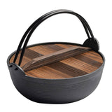 Darrahopens Home & Garden > Kitchenware 29cm Cast Iron Sukiyaki Iron Pot Japanese Shabu Shabu Pot Pan Stockpot Wooden Lid Home Camping Picnic