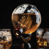 Darrahopens Home & Garden > Kitchenware 850ml Whiskey or Wine Globe Glass Decanter Set - 2x Glasses + Wooden Stand