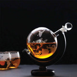 Darrahopens Home & Garden > Kitchenware 850ml Whiskey or Wine Globe Glass Decanter Set - 2x Glasses + Wooden Stand