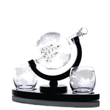 Darrahopens Home & Garden > Kitchenware 850ml Whiskey or Wine Globe Glass Decanter Set - 2x Glasses + Wooden Stand