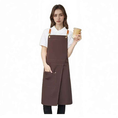 Darrahopens Home & Garden > Kitchenware > Aprons Apron Split Leg,Cross Back Chef Apron with Pockets,Painting Apron with Adjustable Straps for Cooking,Baking,BBQ,Ceramic,Gardening(dark brown)