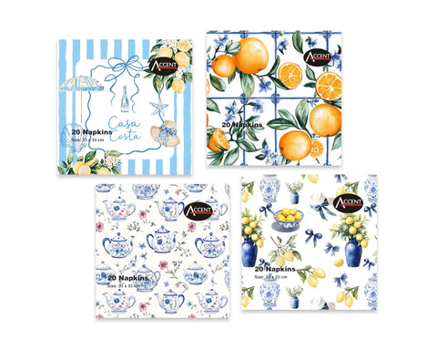 Darrahopens Home & Garden > Kitchenware > Aprons bulk 960 Casa Costa Napkins 2Ply 4 Asst 33cm