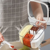 Darrahopens Home & Garden > Kitchenware > Aprons Seasoning Box 4 Compartments Transparent Window Strong PET Seasoning Jar with 4 Spoons for Home Kitchen Cooking White In Australia - Darrahopens