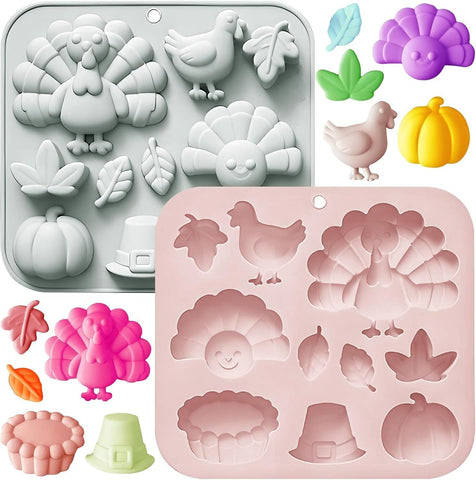 Darrahopens Home & Garden > Kitchenware > Bakeware & Accessories 2 Pack Fall Thanksgiving Chocolate Silicone Molds, Autumn Pumpkin Turkey Leaves Silicone Molds Baking Soap for Halloween Autumn Cupcake Cake Topper In Australia - Darrahopens