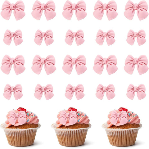 Darrahopens Home & Garden > Kitchenware > Bakeware & Accessories 20 Pack Bow Cupcake Decorations, Bow Cake Topper Supplies, Bow Cupcake Toppers, Bow Cake Decor Bows for Cake Decorating for Theme Parties, Pink In Australia - Darrahopens