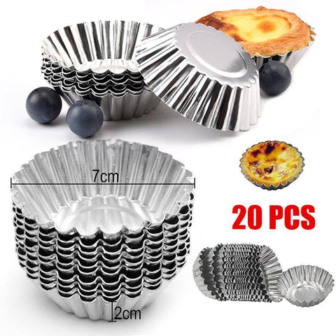 Darrahopens Home & Garden > Kitchenware > Bakeware & Accessories 20pcs Aluminium Egg Tart Moulds Non Stick Round Baking Cups for Cupcakes Pies