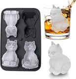 Darrahopens Home & Garden > Kitchenware > Bakeware & Accessories 3D Cat Ice Cube Mold - With Integrated Funnel - Silicone for Cocktails & Whisky - Easy De-Moulding