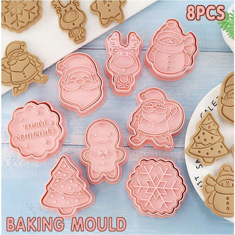 Darrahopens Home & Garden > Kitchenware > Bakeware & Accessories 8PCS Christmas Cookie Cutter Set 3D Biscuit Moulds for Baking Fondant Pastry