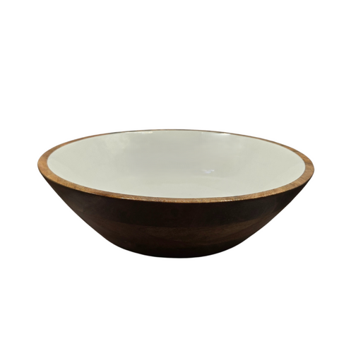 Darrahopens Home & Garden > Kitchenware > Bakeware & Accessories Handcrafted Mango Wood & Enamel Serving Bowl - Natural & Food-Safe