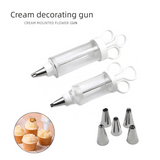 Darrahopens Home & Garden > Kitchenware > Bakeware & Accessories Large Cake Decorating Icing Syringe Gun Set with 5 Stainless Steel Nozzles DIY Cookie Press Baking Tool for Kitchen