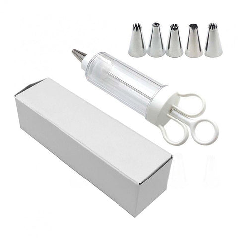 Darrahopens Home & Garden > Kitchenware > Bakeware & Accessories Large Cake Decorating Icing Syringe Gun Set with 5 Stainless Steel Nozzles DIY Cookie Press Baking Tool for Kitchen