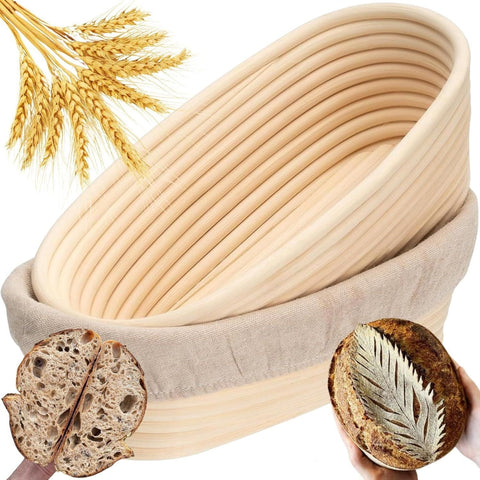 Darrahopens Home & Garden > Kitchenware > Bakeware & Accessories Proofing Basket - Bread Baking - Banneton | 21*15*8cm - Bread Proofing Basket - Oval Proofing Basket - Rattan Bread Pan - Dough Basket - incl. Dough Linen | 1 piece