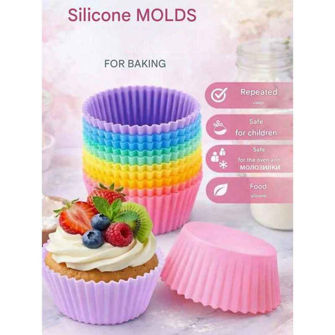 Darrahopens Home & Garden > Kitchenware > Bakeware & Accessories Set of 12 Silicone Cake Cups – High-Temperature Resistant, Home-Use Pudding & Muffin Cups, Baking Mold