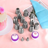 Darrahopens Home & Garden > Kitchenware > Bakeware & Accessories set of 27 cake decorating tips - 12 flower-shaped tips - cake decorating tip set - baking supplies for cookies and cupcakes - 2 leaf-shaped tips - 2 adapters - 10 piping bags
