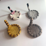 Darrahopens Home & Garden > Kitchenware > Coasters 2 Pcs Grey Handmade Wool Felt Cat Coasters - Cute Tiger Design, Heat-Resistant Table Mats