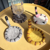 Darrahopens Home & Garden > Kitchenware > Coasters 2 Pcs Grey Handmade Wool Felt Cat Coasters - Cute Tiger Design, Heat-Resistant Table Mats