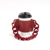 Darrahopens Home & Garden > Kitchenware > Coasters 2 Pcs Red Detachable Chain Coffee Cup Sleeve - PU Leather Insulated Cup Holder with Handle, 16cm Top, 70g(Cup not included, only cup sleeve and chain)