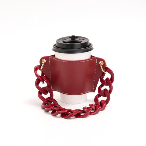 Darrahopens Home & Garden > Kitchenware > Coasters 2 Pcs Red Detachable Chain Coffee Cup Sleeve - PU Leather Insulated Cup Holder with Handle, 16cm Top, 70g(Cup not included, only cup sleeve and chain)