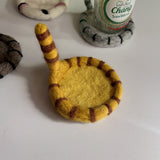 Darrahopens Home & Garden > Kitchenware > Coasters 2 Pcs Yellow Handmade Wool Felt Cat Coasters - Cute Tiger Design, Heat-Resistant Table Mats