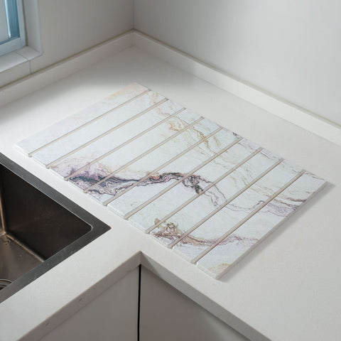 Darrahopens Home & Garden > Kitchenware > Coasters 30x40cm Foldable Marble Pattern Kitchen Dish Drainer(Style 2) - Ultra-Absorbent Natural Stone Mat, Fast-Drying & Space-Saving