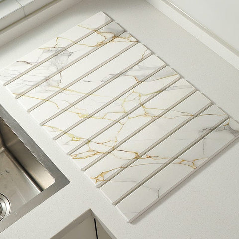 Darrahopens Home & Garden > Kitchenware > Coasters 30x40cm Foldable Marble Pattern Kitchen Dish Drainer(Style 3) - Ultra-Absorbent Natural Stone Mat, Fast-Drying & Space-Saving