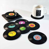 Darrahopens Home & Garden > Kitchenware > Coasters 6 Pack Vinyl Record Drink Coasters with Record Player Holder, Retro Cup Mats, 10.5 cm