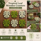 Darrahopens Home & Garden > Kitchenware > Coasters 6 Pcs Bamboo Coaster Set, Natural Wood Grain Coasters, Heat-Resistant Non-Slip Pads, Best Choice For Christmas,11*9.5*0.5 cm
