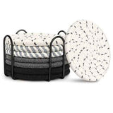 Darrahopens Home & Garden > Kitchenware > Coasters Black 8 Piece Handmade Braided Cotton Coasters Set with Holder 4.3 Inch Round Absorbent Drink Coasters Heat Resistant Table Protection Cup Mats for Home Kitchen
