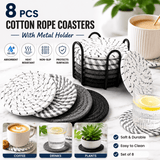 Darrahopens Home & Garden > Kitchenware > Coasters Black 8 Piece Handmade Braided Cotton Coasters Set with Holder 4.3 Inch Round Absorbent Drink Coasters Heat Resistant Table Protection Cup Mats for Home Kitchen