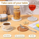 Darrahopens Home & Garden > Kitchenware > Coasters Black 8 Piece Handmade Braided Cotton Coasters Set with Holder 4.3 Inch Round Absorbent Drink Coasters Heat Resistant Table Protection Cup Mats for Home Kitchen